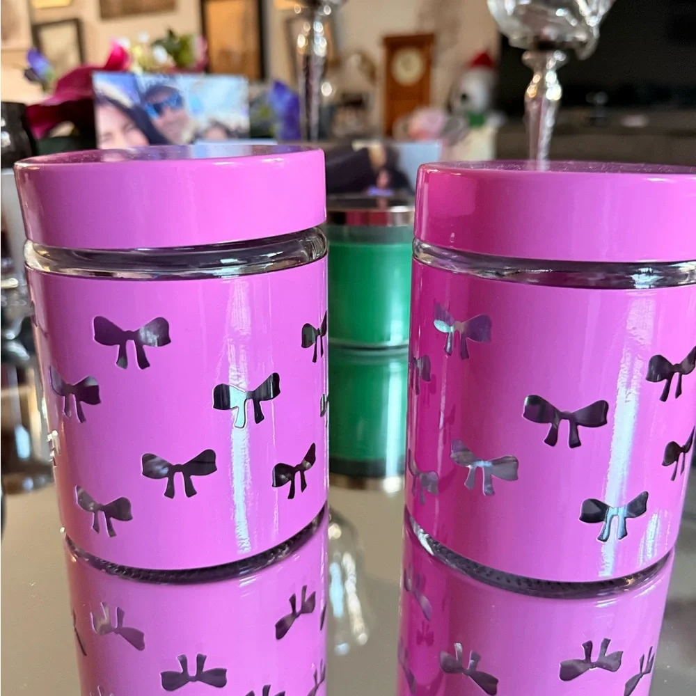 Pink Bow Decorative glass/ metal Canister Set - Stylish Home Party Accent